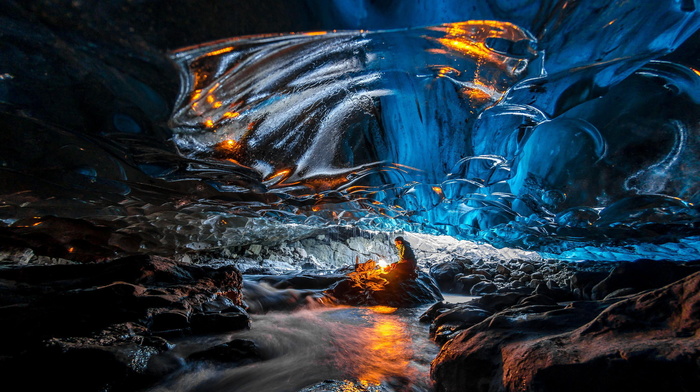 nature, cave, fire, ice