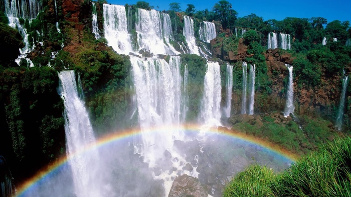 tropics, nature, water, waterfall, rainbow