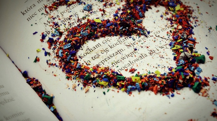 heart, inscription, text, creative, book, paper, macro, leaf, love
