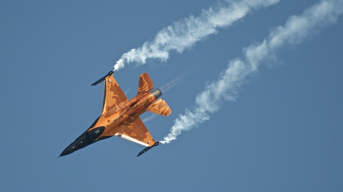 airplane, jet fighter, sky, smoke, aircraft