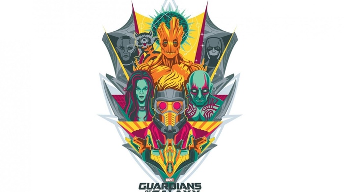 star lord, Gamora, simple background, guardians of the galaxy, Rocket Raccoon, artwork, Drax the Destroyer, groot