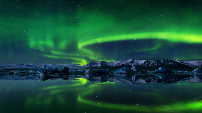 nature, night, mountain, Iceland, winter, stars, ice, snow, sky