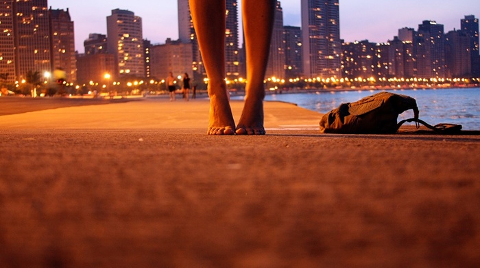 feet, beach, barefoot, lights