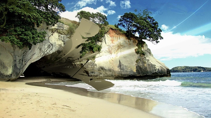 nature, waves, coast, sand, cave