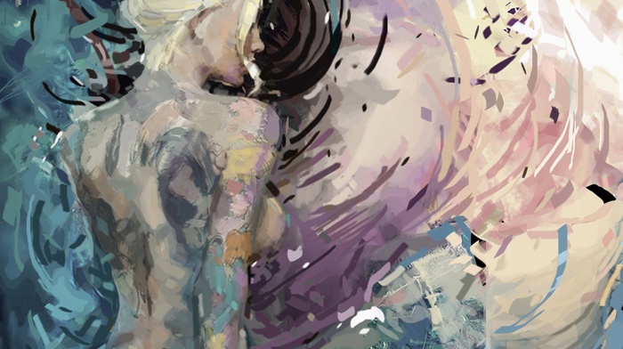 blonde, painting, girl