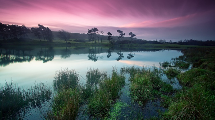 lake, landscape, sunset