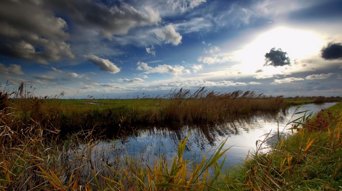 river, sky, water, valley, nature