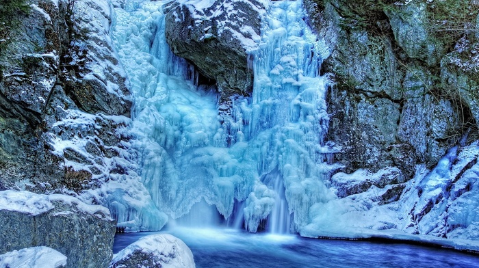 stones, beauty, winter, waterfall, Germany, lake