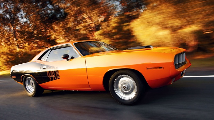 orange cars, Plymouth Barracuda, car