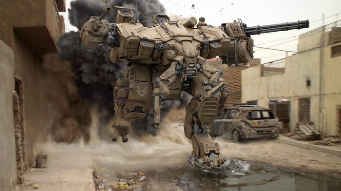 military, artwork, robot, digital art, mech, war