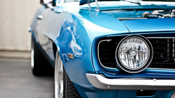 blue cars, 1969 Chevrolet Camaro SS, Chevrolet Camaro SS, muscle cars, headlights, Chevrolet, American cars