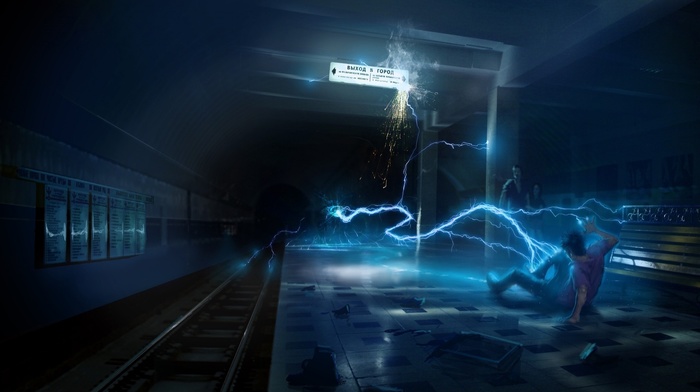 electricity, artwork, concept art, subway