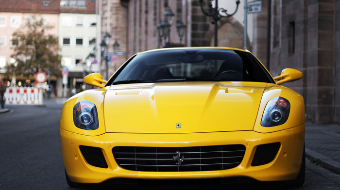 street, ferrari, Ferrari, photo, macro, cars, city, supercar, yellow