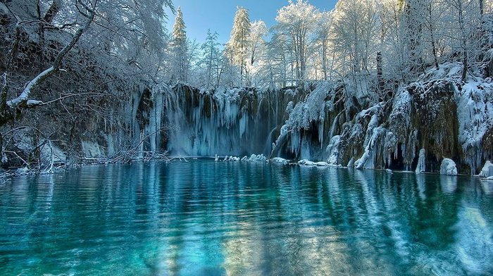 winter, lake, snow, beauty, trees