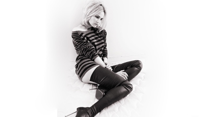 blonde, legs, Diana Kruger, monochrome, thigh, highs