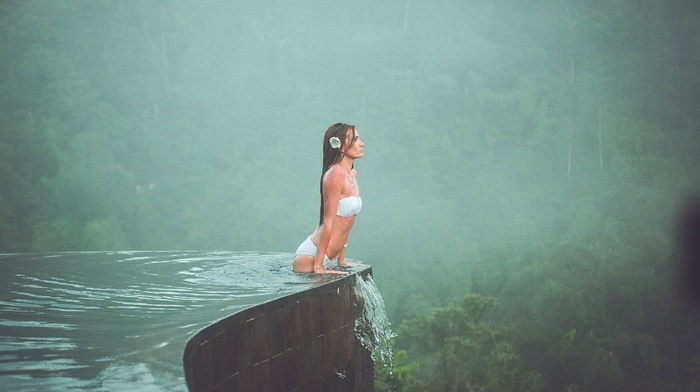 mist, swimming pool, water, photo, tropics, nature, girls, girl, forest