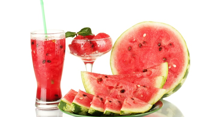 white background, food, juice, watermelons