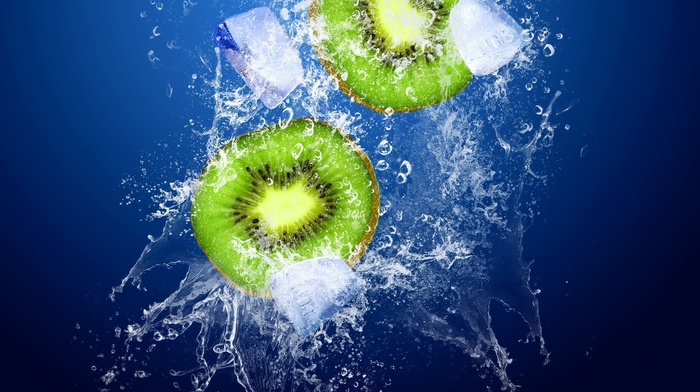 water, splashes, food, kiwi fruit