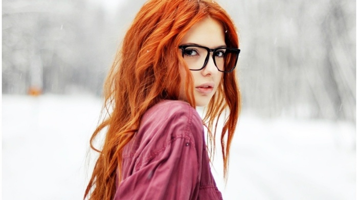 winter, glasses, girl, lips, girls, sight, red hair