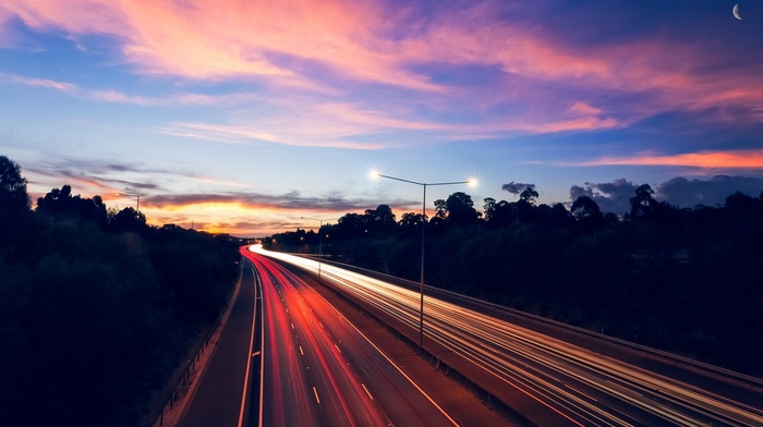 light trails, road