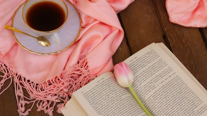 tea, flowers, book