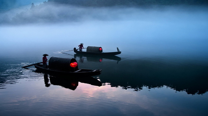 beauty, boats, stunner, river, mist, China