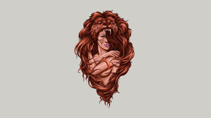 girl, lion, hair, girls, body, face