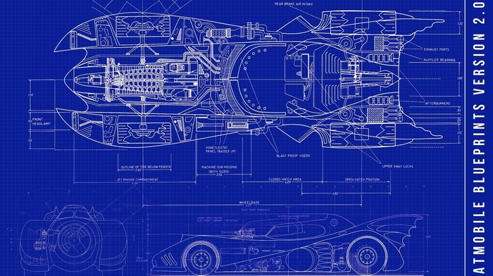 Batman, batmobile, blueprints