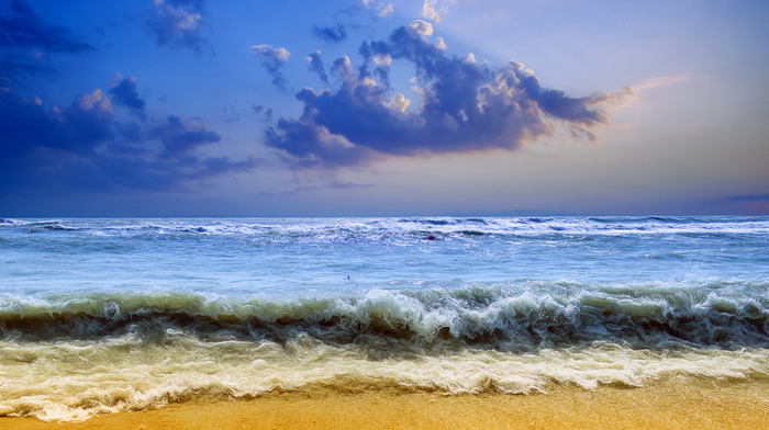sky, waves, sea, nature, coast, storm, sand