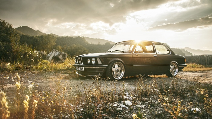 BMW, dawn, wheels, tuning, retro, cars, nature, bmw