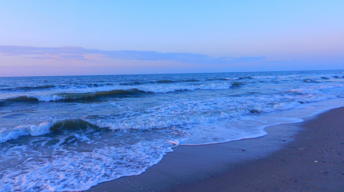 sunset, waves, sky, coast, sea, sand, nature