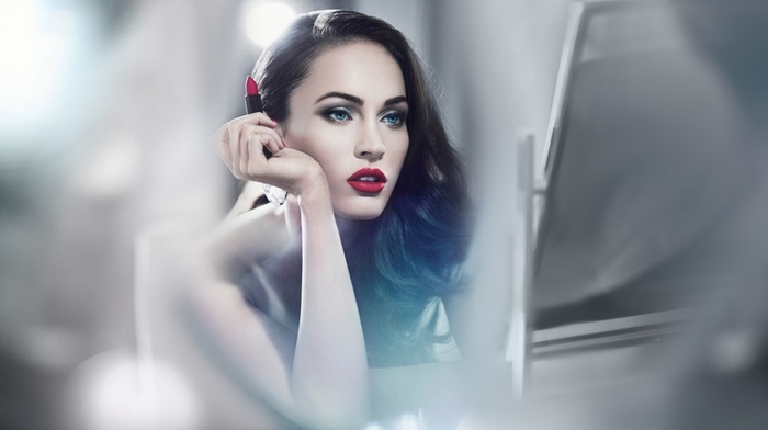 girl, red lipstick, blue eyes, Megan Fox