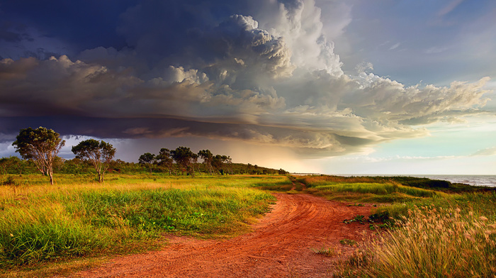 sky, Australia, road, storm, nature, clouds, coast