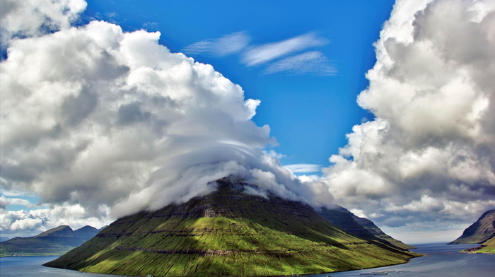 nature, sky, bay, clouds, mountain