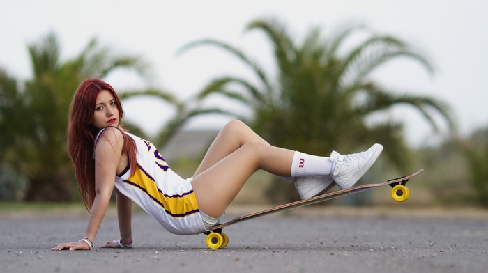 girl, skateboard