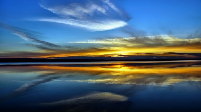 mirror, reflection, nature, sunset, water