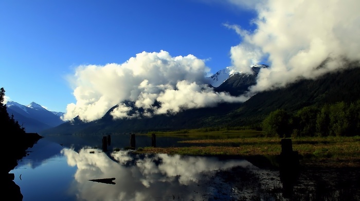 clouds, nature, mountain, river, mist
