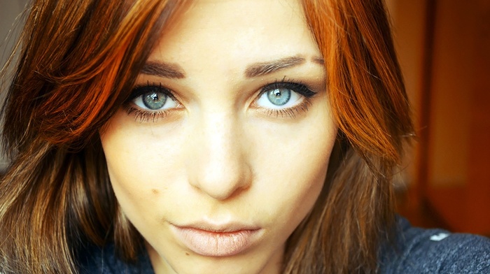 blue eyes, dyed hair, redhead, Lana Branishti, girl