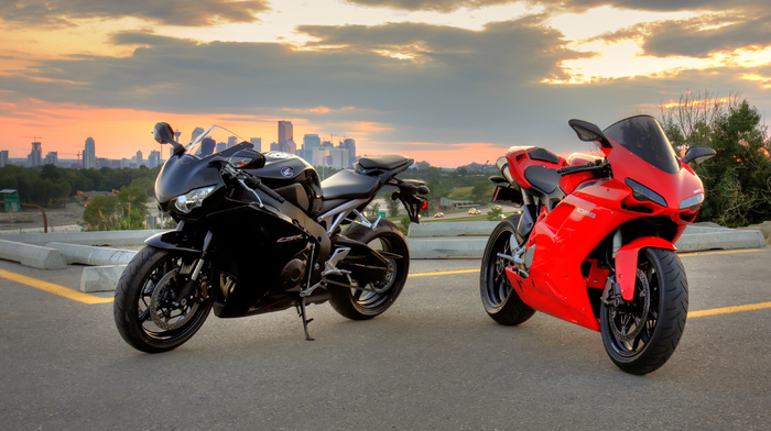 red, black, motorcycles, Honda