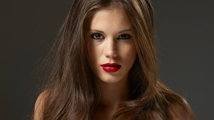 brown eyes, brunette, red lipstick