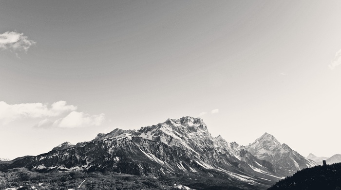 landscape, sky, mountain, nature, monochrome, snowy peak