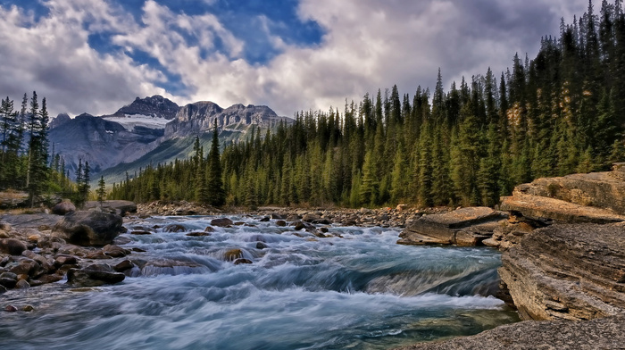 mountain, water, nature, sky, forest, Canada