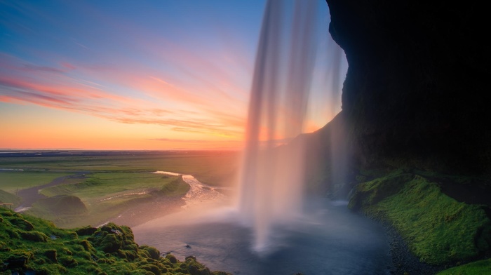 Iceland, water, nature, stones, waterfall, beautiful, sunset, mountain, sky, rocks