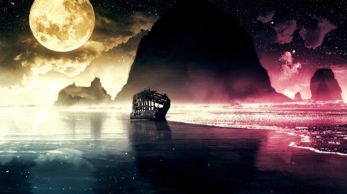 shipwreck, moon