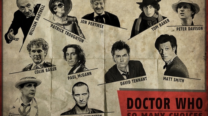 Christopher Eccleston, Matt Smith, Doctor Who, artwork, Tom Baker, The Doctor, David Tennant