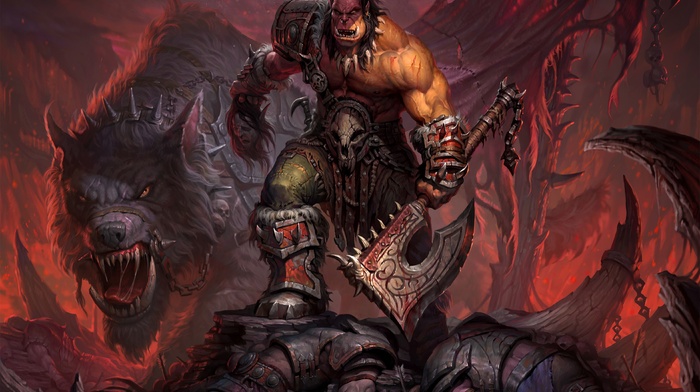 grommash hellscream, axes, creature, world of warcraft warlords of draenor, orcs