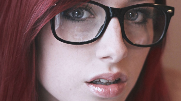 redhead, Sofia Wilhelmina, glasses, face, girl, closeup