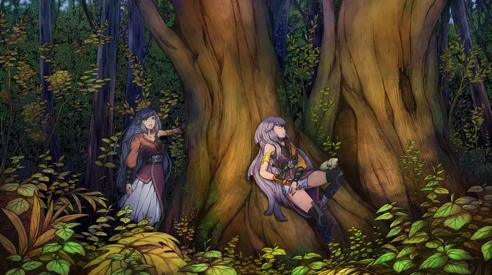 soft shading, anime girls, trees