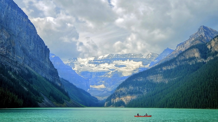 boat, landscape, lake, nature, mountain