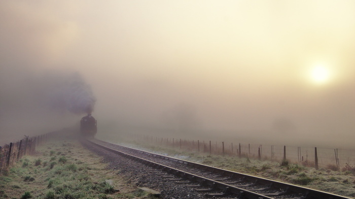 train, mist, railway